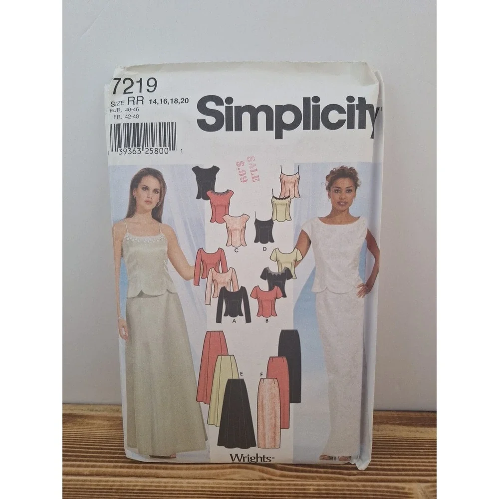 Simplicity 7219 14 - 20 EVENING Top Camisole Full Slim Skirt Gown Pattern UNCUT